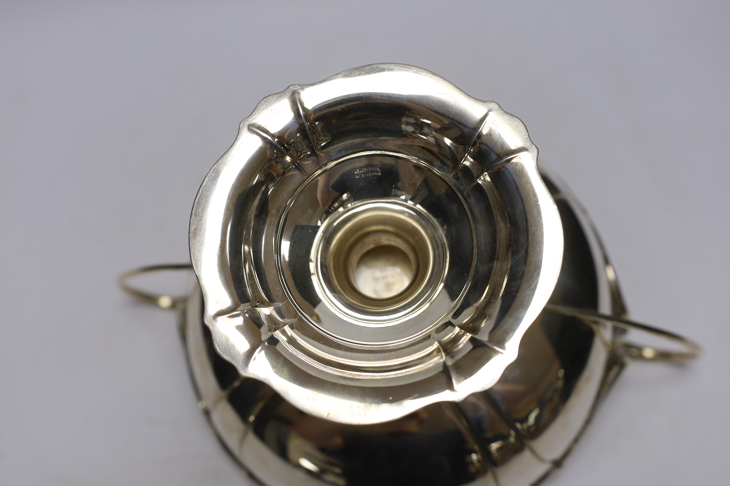 A George V silver two handled pedestal fruit bowl, by Atkin Brothers, Sheffield, 1911, 32.6cm over handles, 26oz.